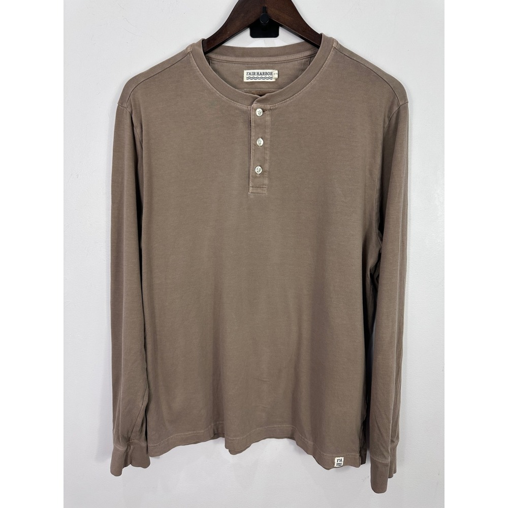 Fair Harbor Organic Cotton Henley Shirt Mens Medium Brown Long Sleeve Beach Tee